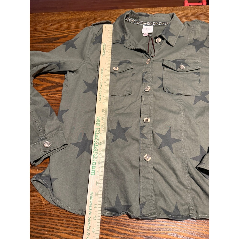Knox Rose Womens XL Olive Green Star Print Utility Button Down Shirt Jacket - Picture 5 of 16